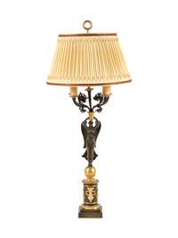 An Empire Style Gilt and Patinated Bronze Figural Five-Light Candelabrum
