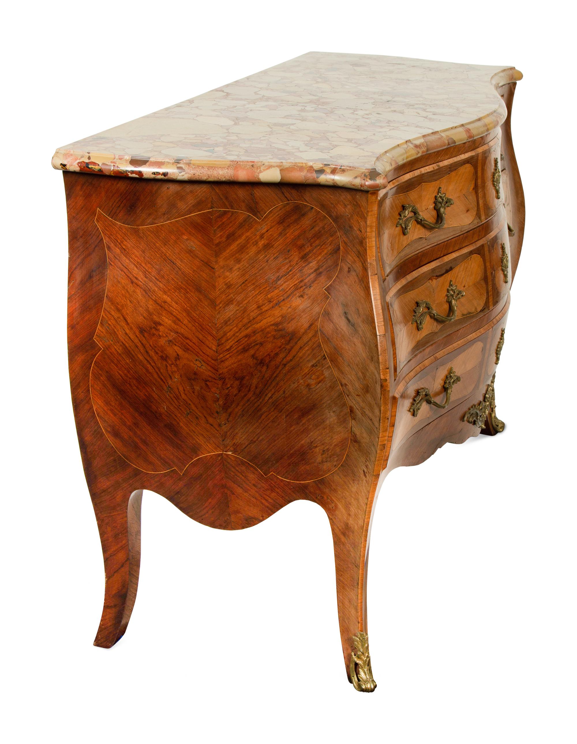 A Louis XV Style Gilt Bronze Mounted Various Woods Commode