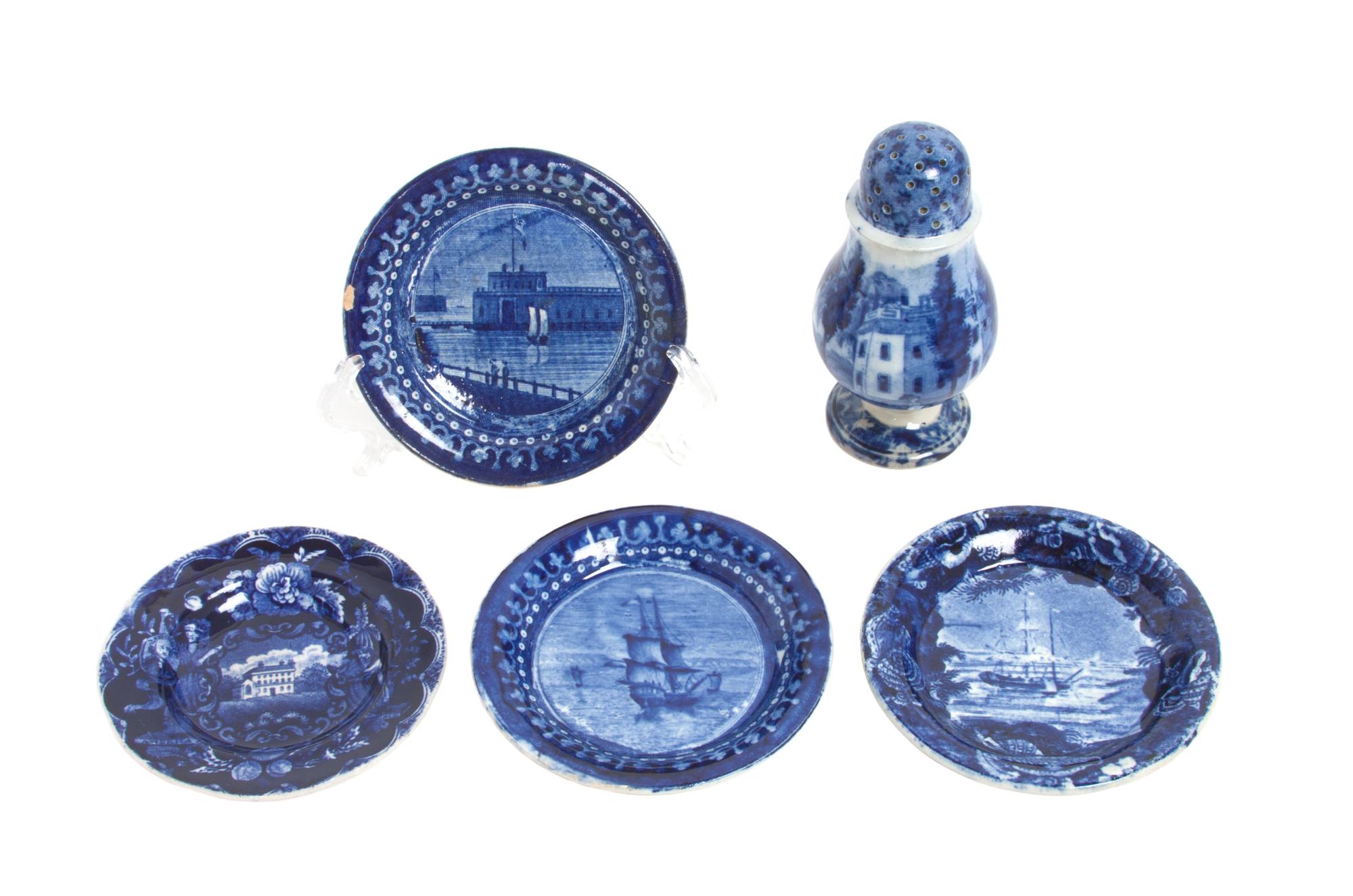 Five Staffordshire Articles Height of shaker 4 1/2 inches.