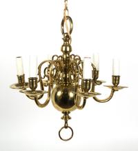 A Continental Six-Light Brass Chandelier