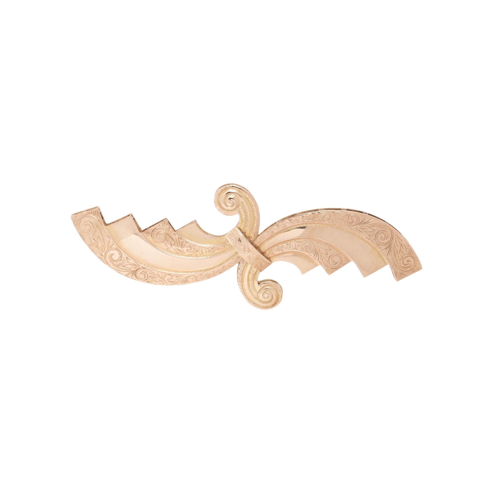 RUSSIAN, BICOLOR GOLD SCROLL BROOCH