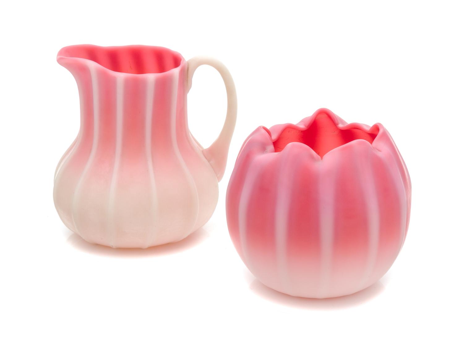 New England Glass Company, 19TH CENTURY, (1818-1878), a peachblow pitcher and vase
