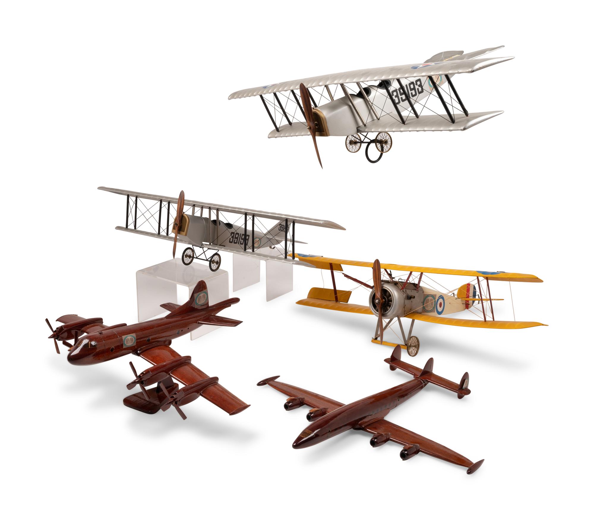 Five Painted Metal Airplane Models