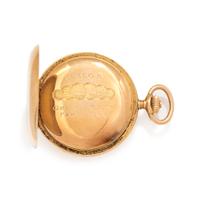 OMEGA, 18K YELLOW GOLD AND DIAMOND HUNTER CASE POCKET WATCH