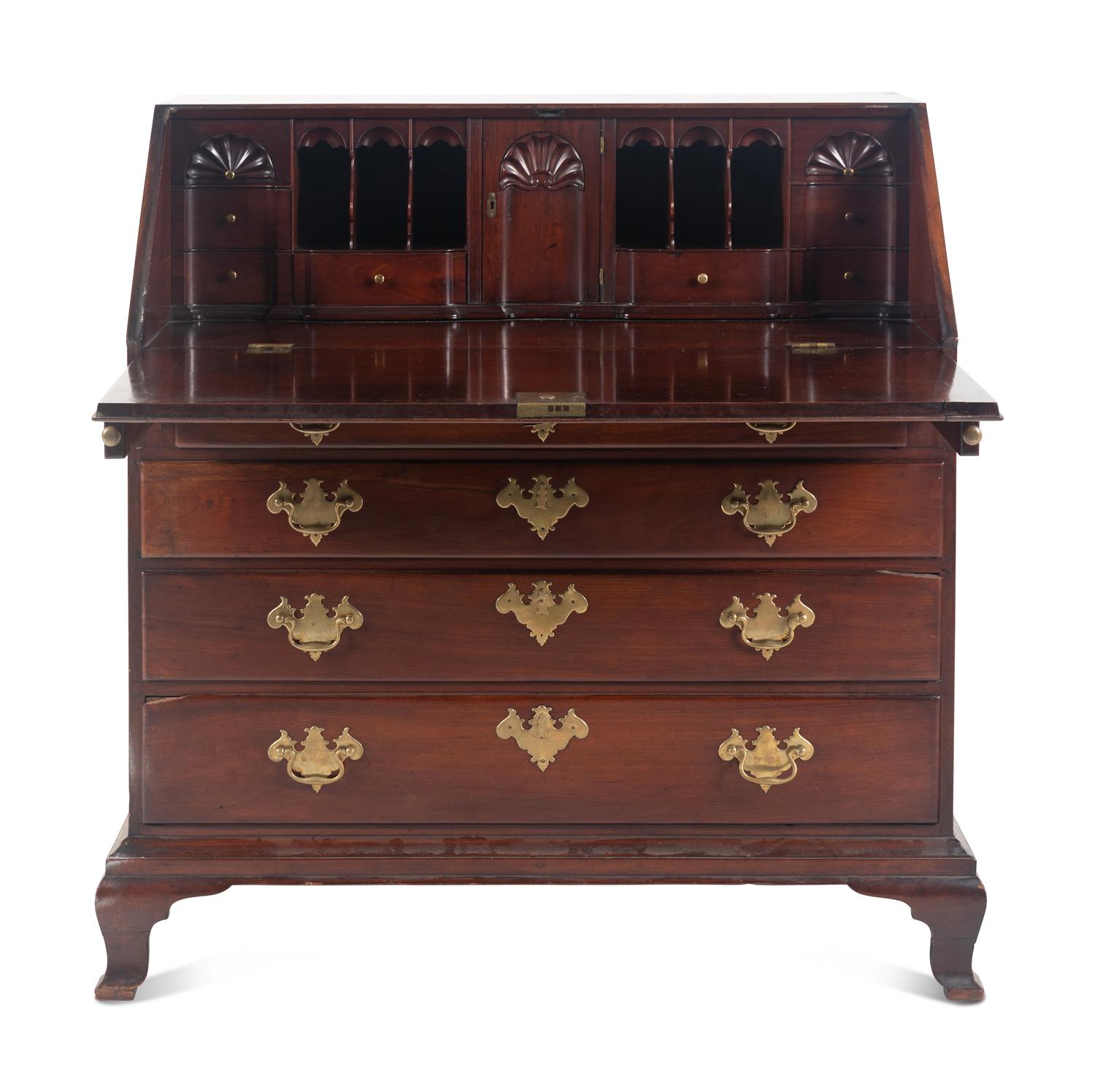 A Chippendale Shell-Carved Mahogany Slant-Front Desk
