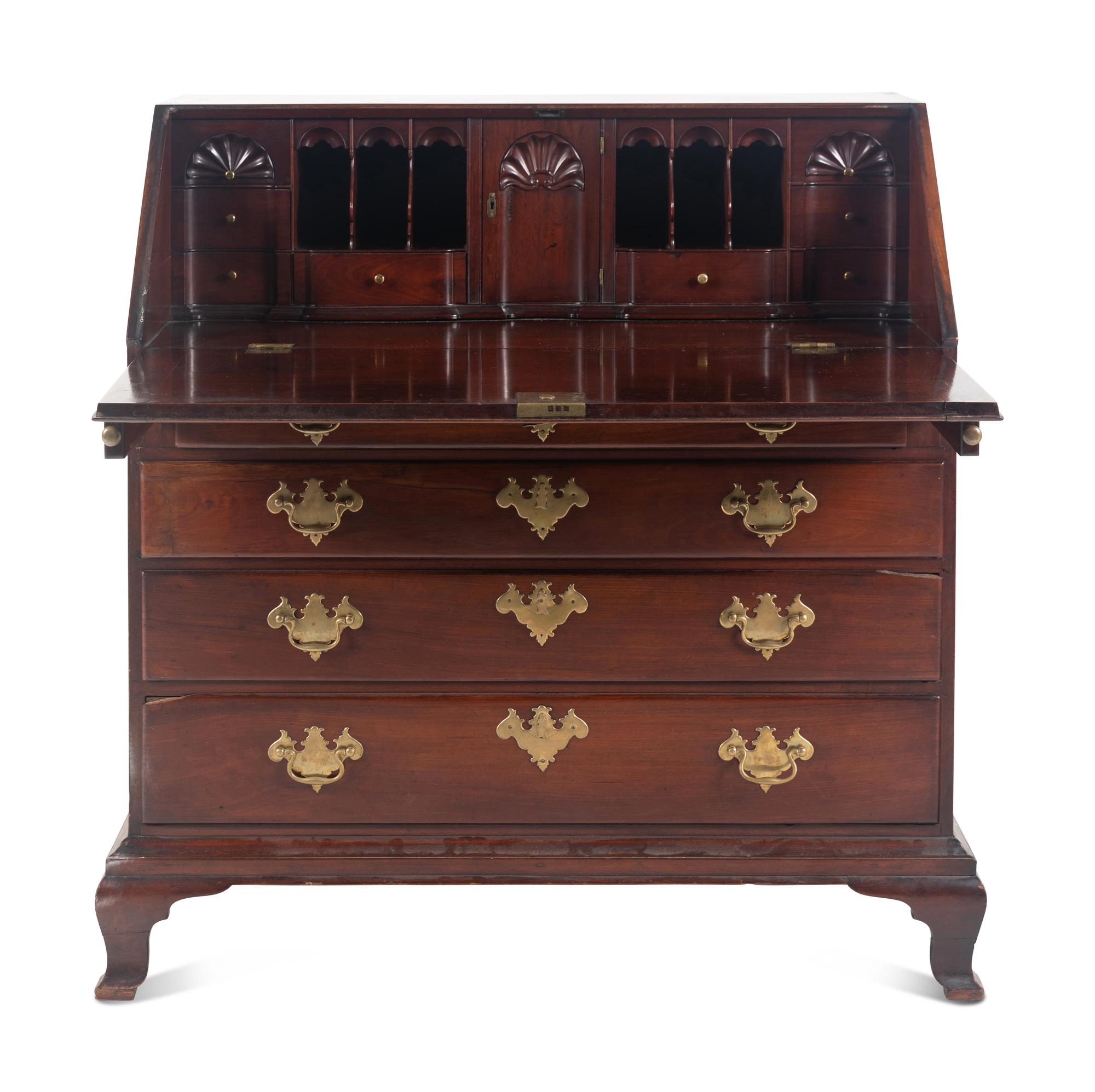 A Chippendale Shell-Carved Mahogany Slant-Front Desk