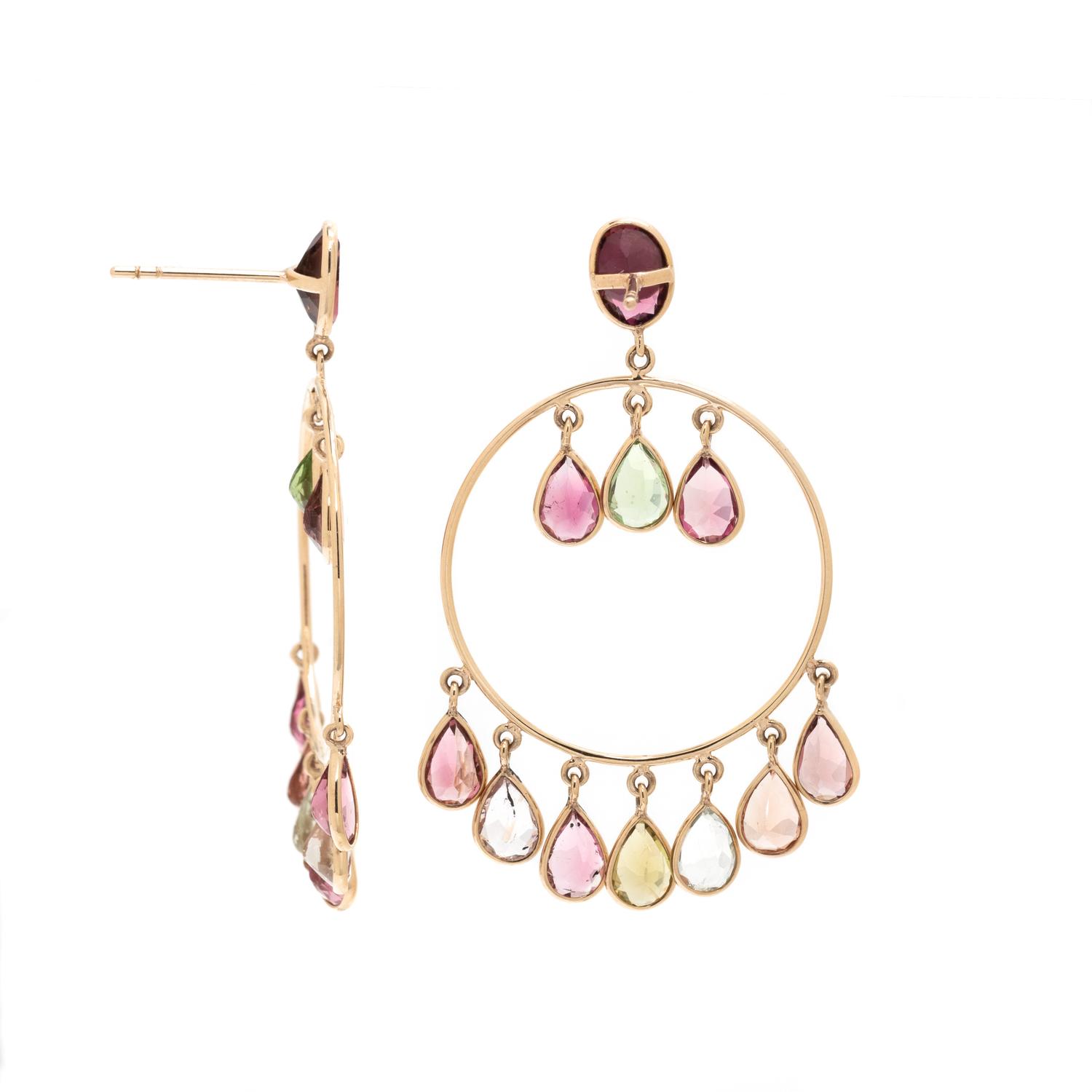 YELLOW GOLD AND MULTICOLOR TOURMALINE EARRINGS