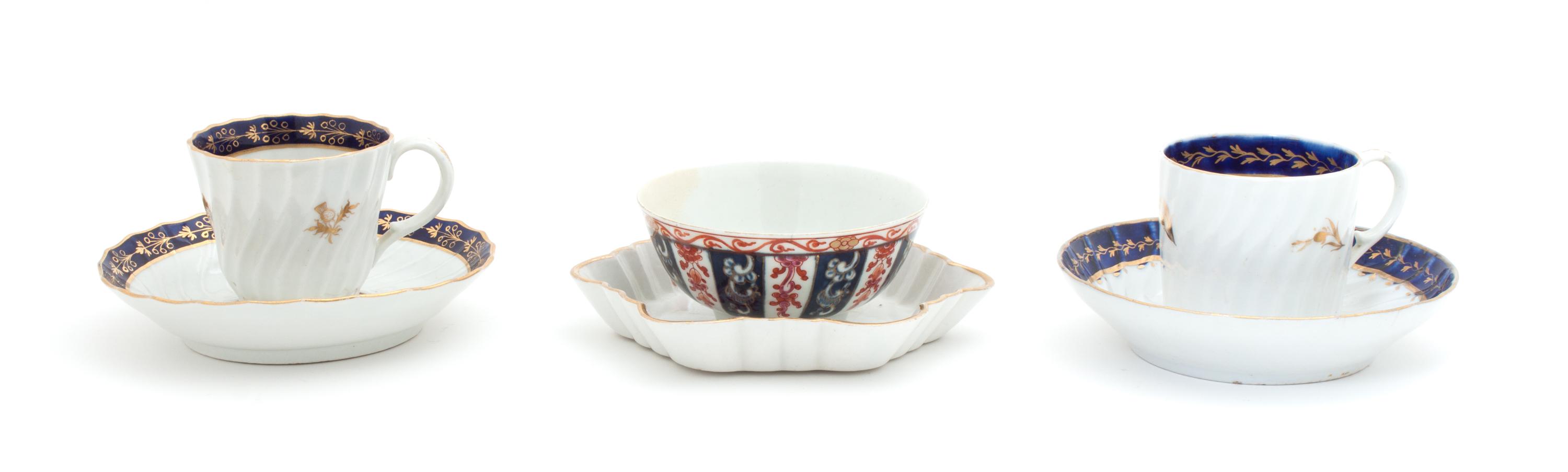 A Collection of Early Worcester Porcelain Articles Diameter of largest 6 inches.