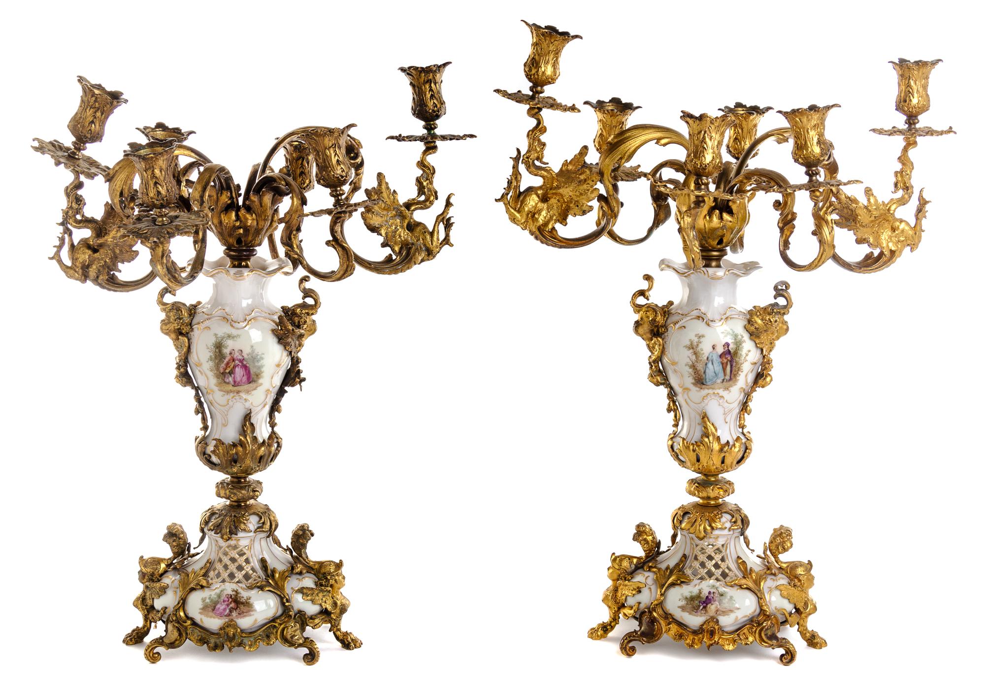 A Pair of Gilt Bronze and Berlin (K.P.M.) Porcelain Candelabra