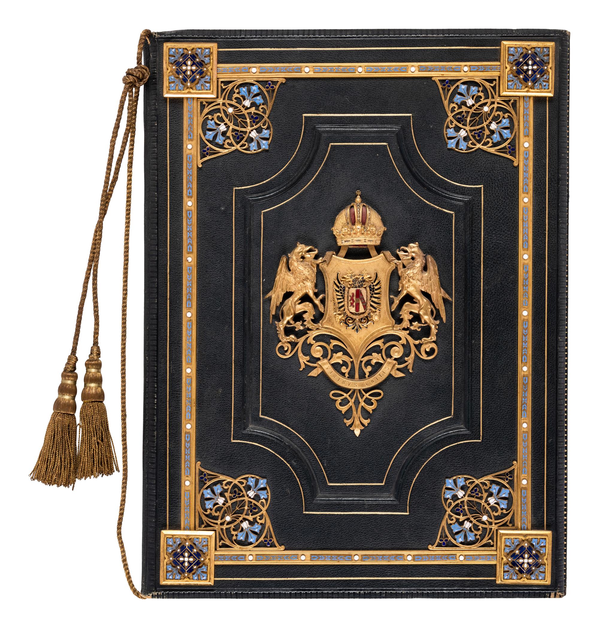 [BINDING]. A large, calligraphic patent of nobility from Austria-Hungry, in an ornate binding. (Vienna, 1911).