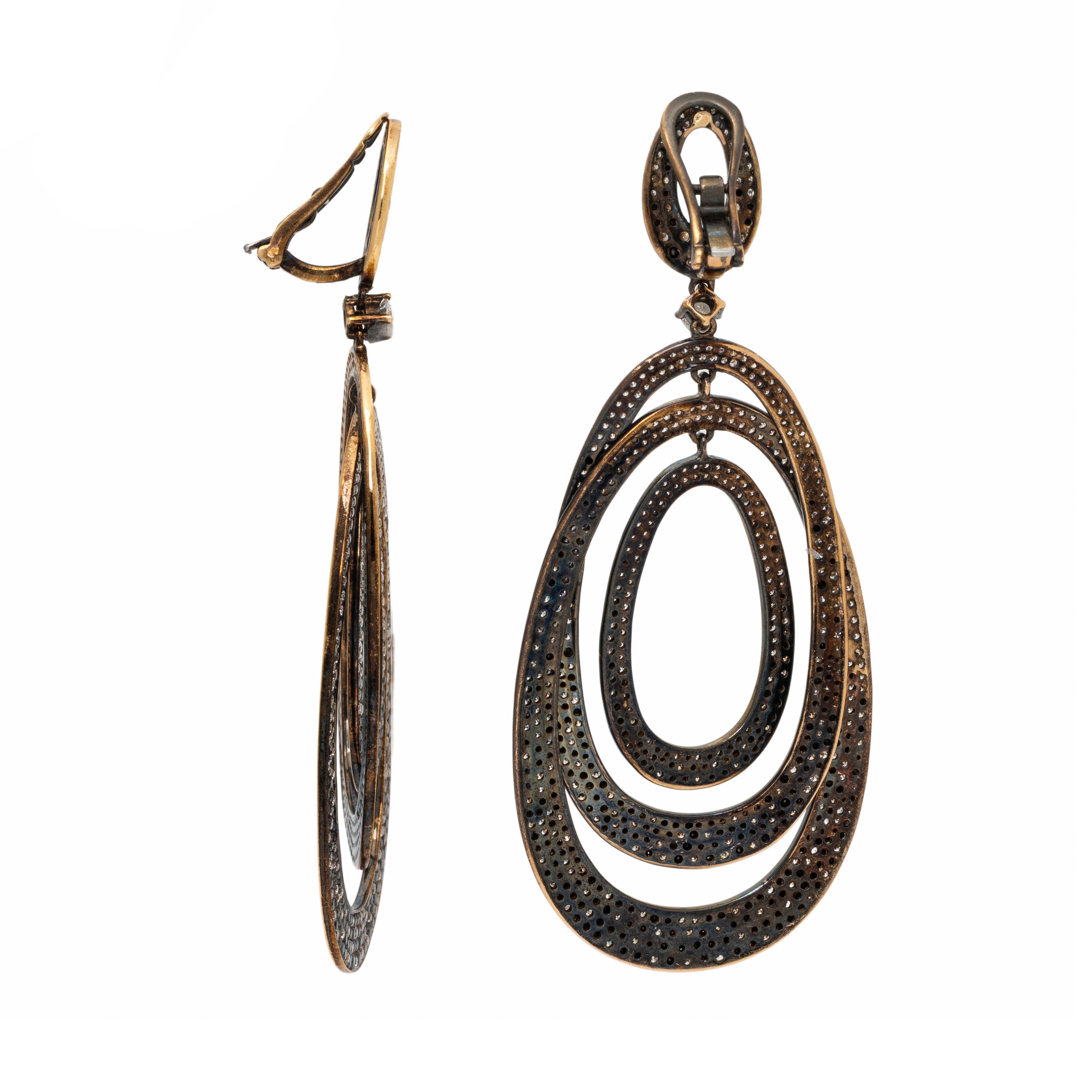 Diamond, Colored Diamond, and Blackened Gold Earrings