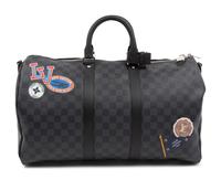 Louis Vuitton Limited Edition Keepall Bandoulière 45 in Damier Graphite Coated Canvas with Printed Travel "Stickers", LV League, Fall Winter 2017