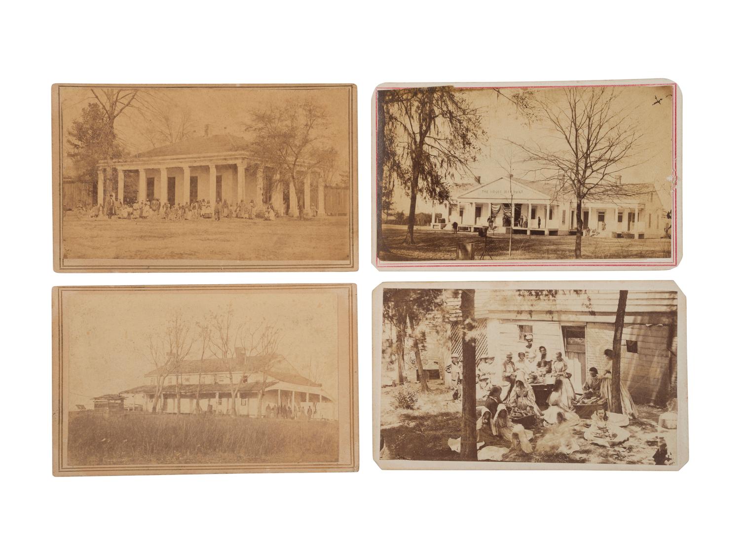[ENSLAVEMENT]. 4 CDVs of the Mississippi plantations of Joseph Emory and Jeff Davis, featuring enslaved persons.
