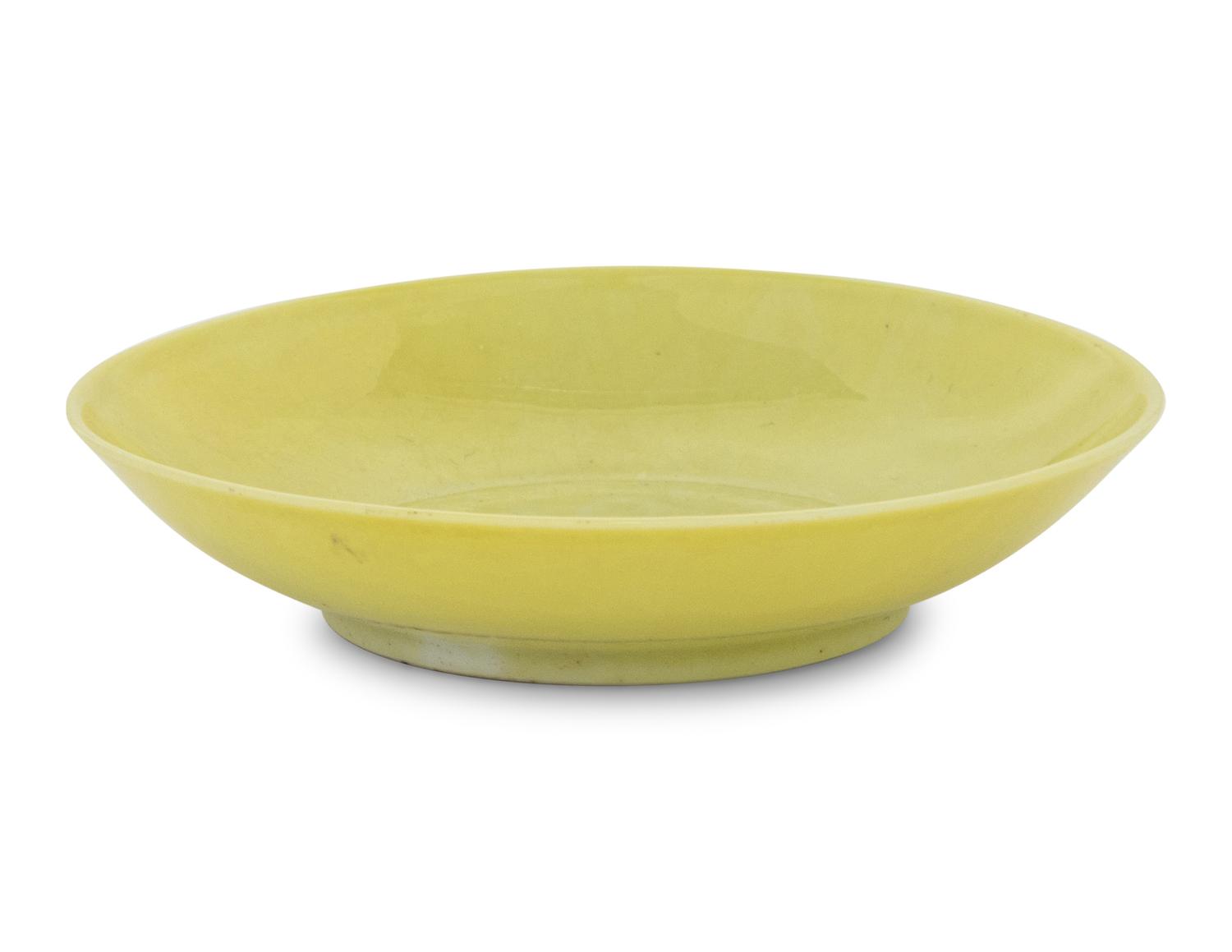 A Small Lemon-Yellow Glazed Porcelain Saucer Dish