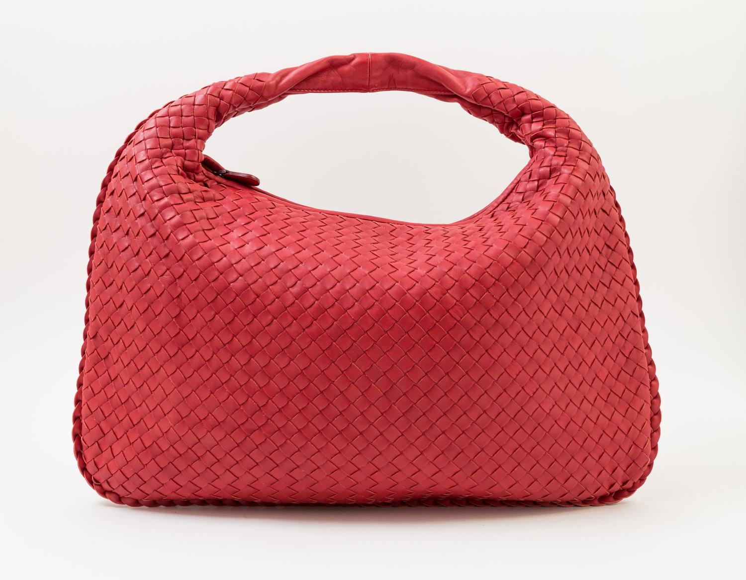 A Bottega Veneta Red Intrecciato Large Hobo Bag, 18" x 12" x 1.5"; Strap drop: 6".