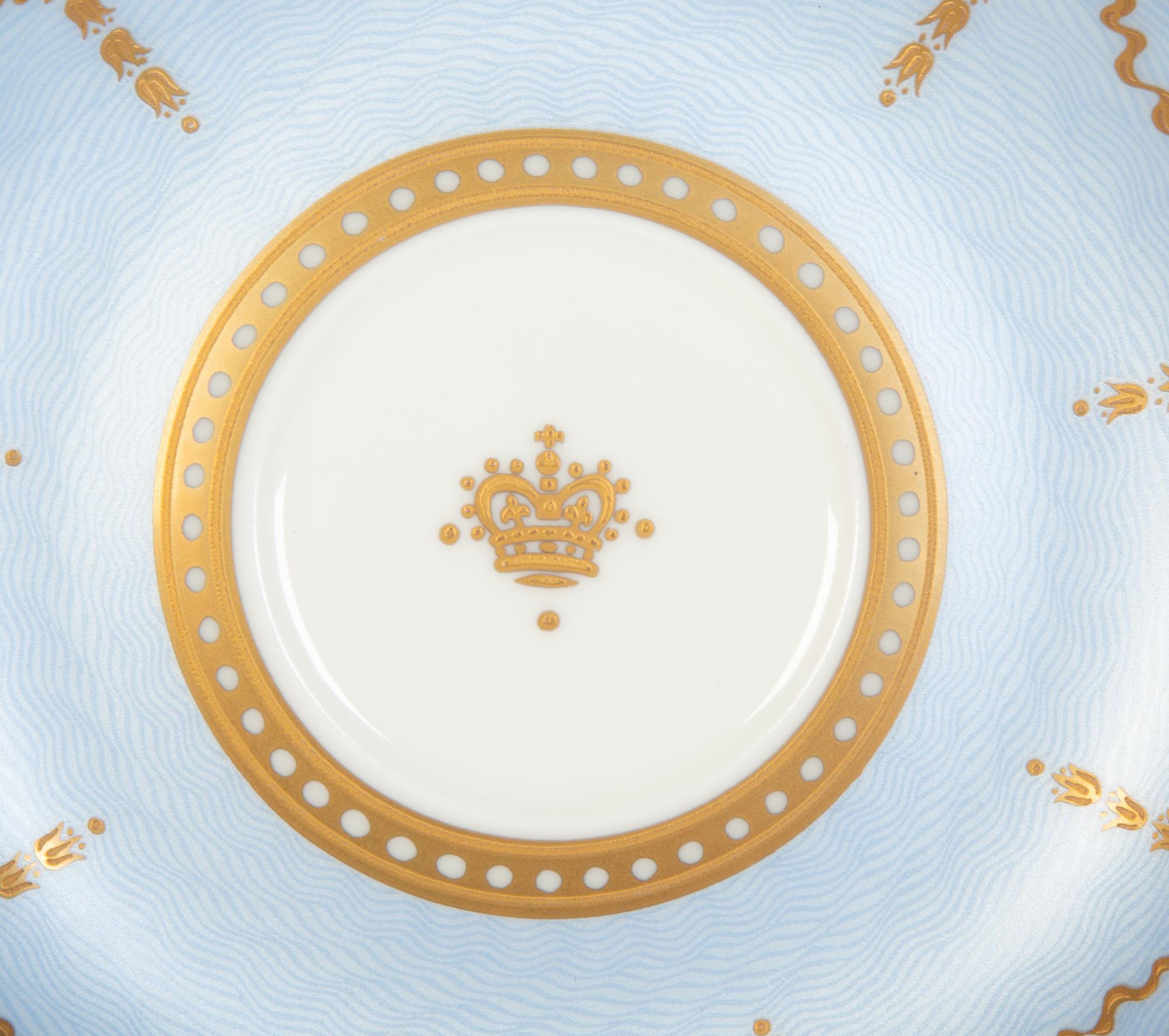 Nine English Porcelain Luncheon Plates and Five Continental Porcelain Cups with Saucers