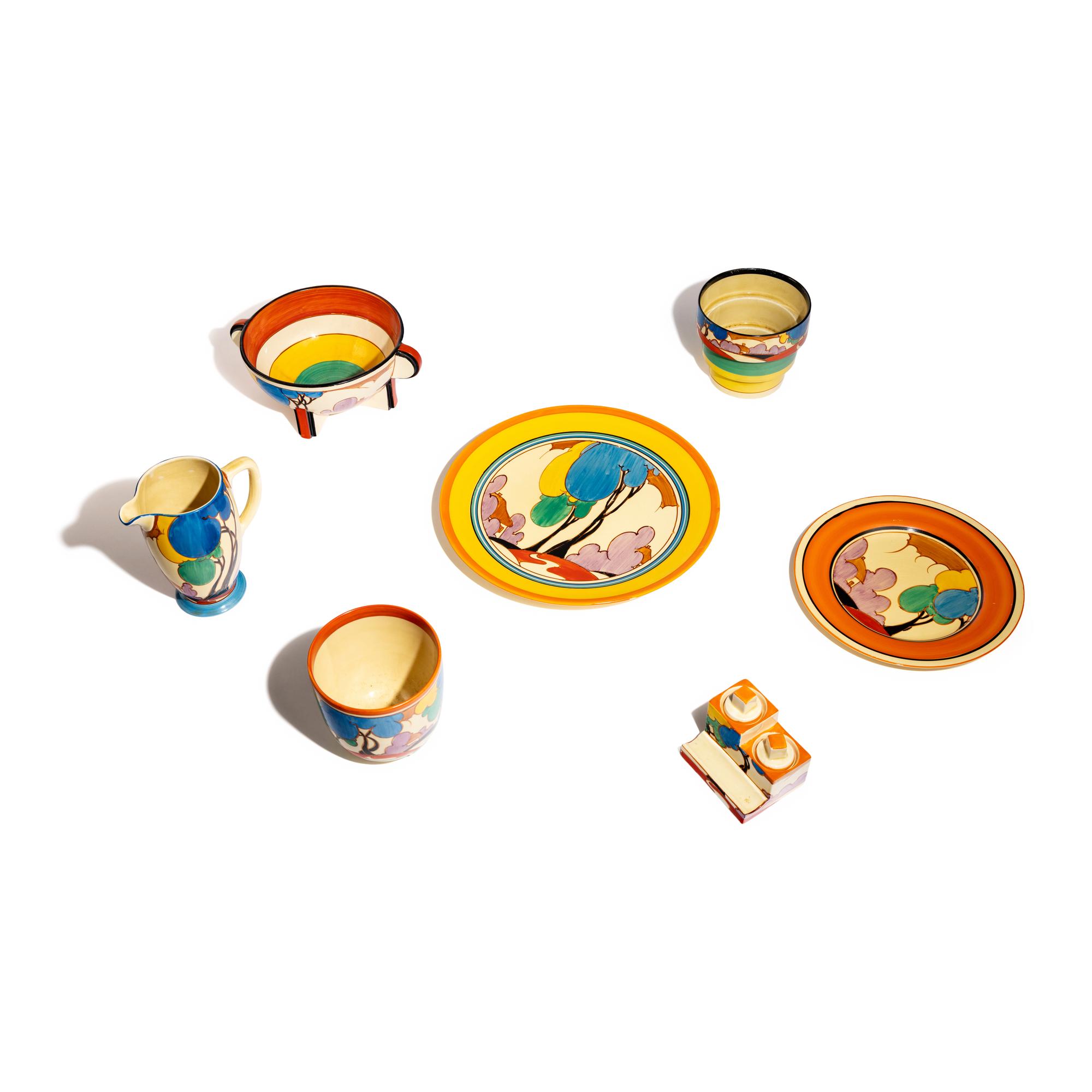 Autumn (Balloon Trees) pattern, Group of 7 items, c. 1930-34