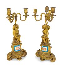 A Pair of Louis XV Style Gilt Bronze Three-Light Candelabrum — 19TH CENTURY