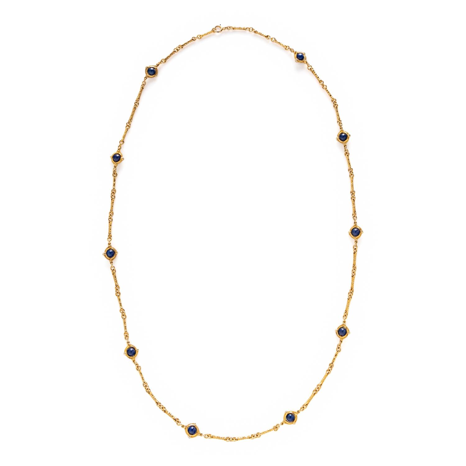 LAPIS LAZULI AND YELLOW GOLD STATION FANCY LINK NECKLACE