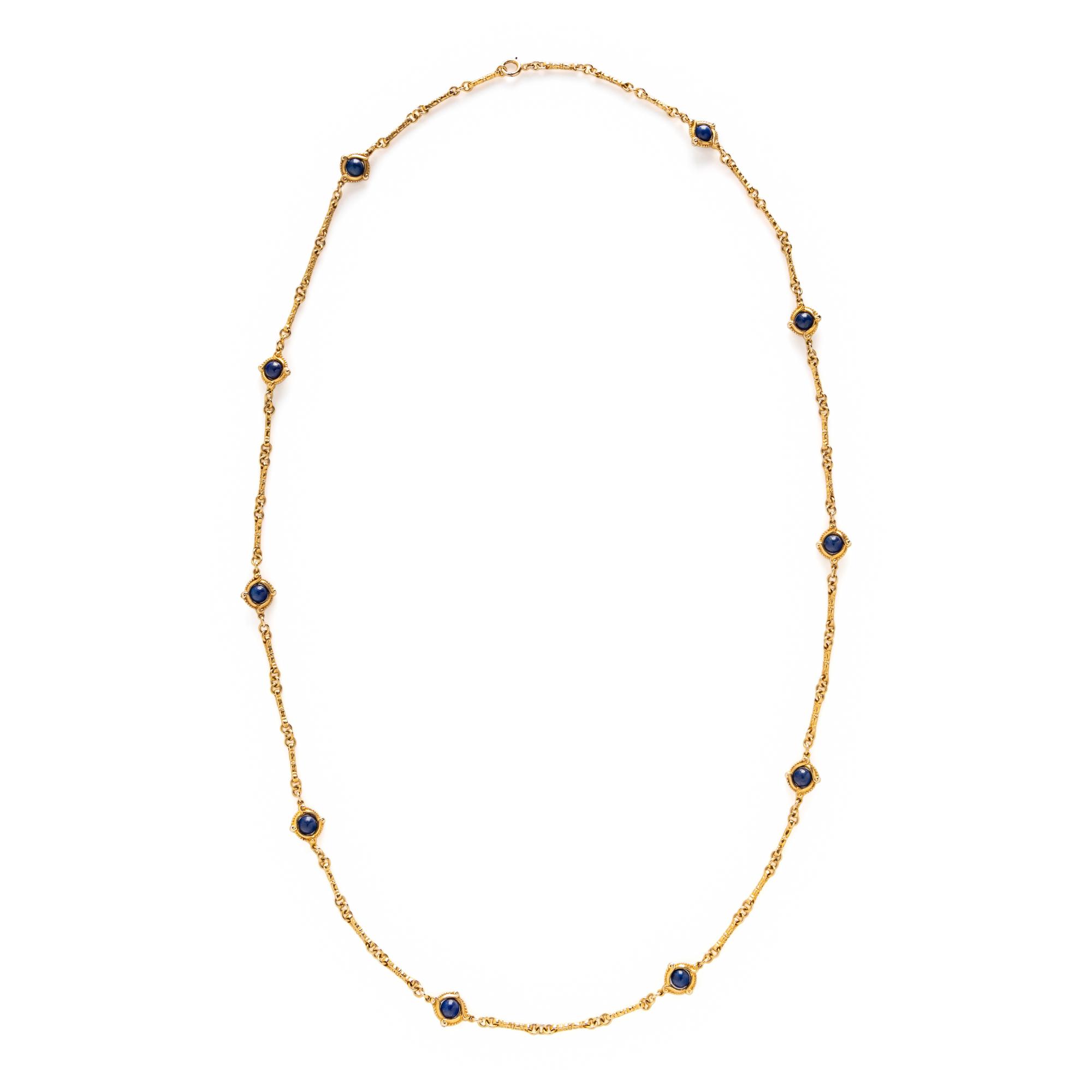 LAPIS LAZULI AND YELLOW GOLD STATION FANCY LINK NECKLACE