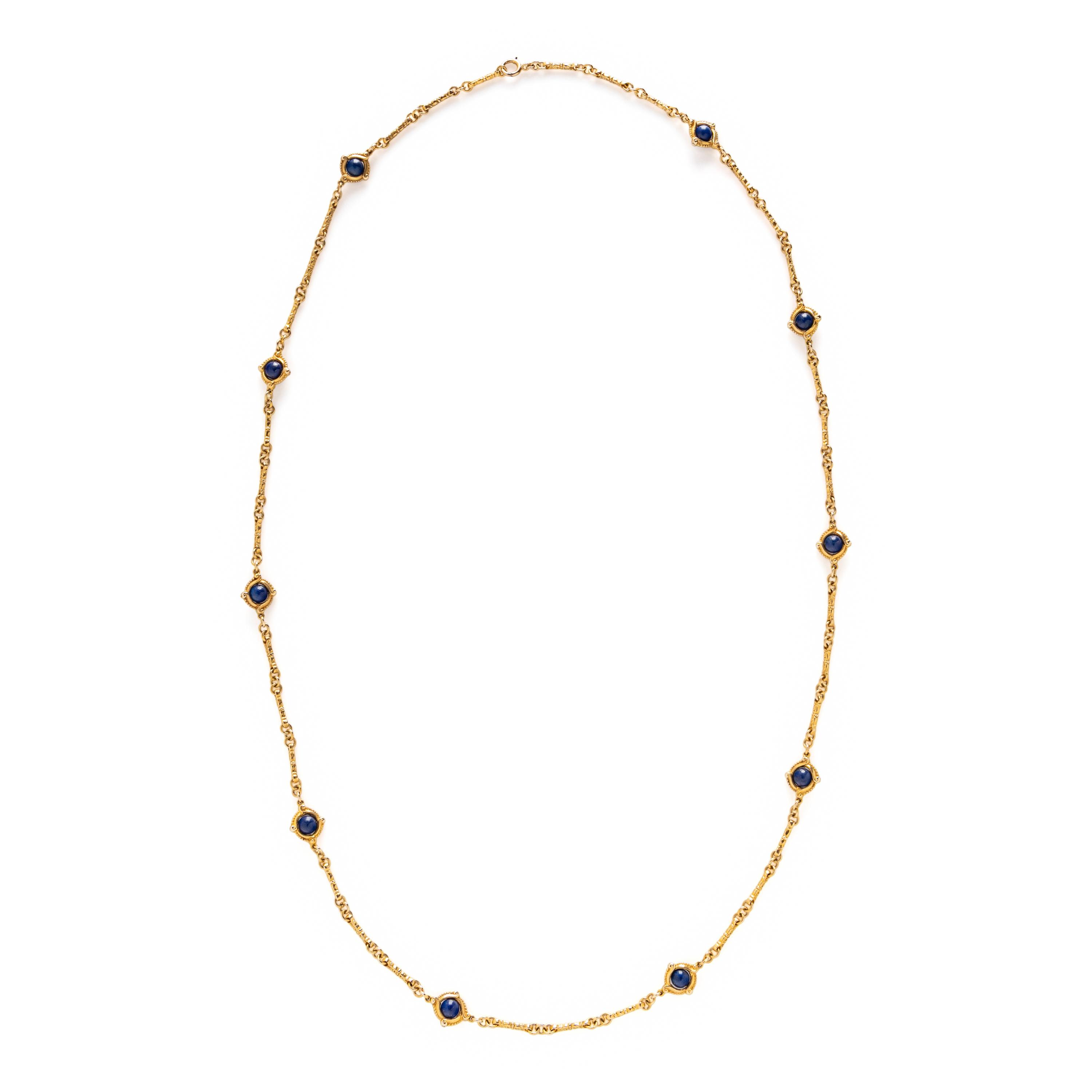 LAPIS LAZULI AND YELLOW GOLD STATION FANCY LINK NECKLACE