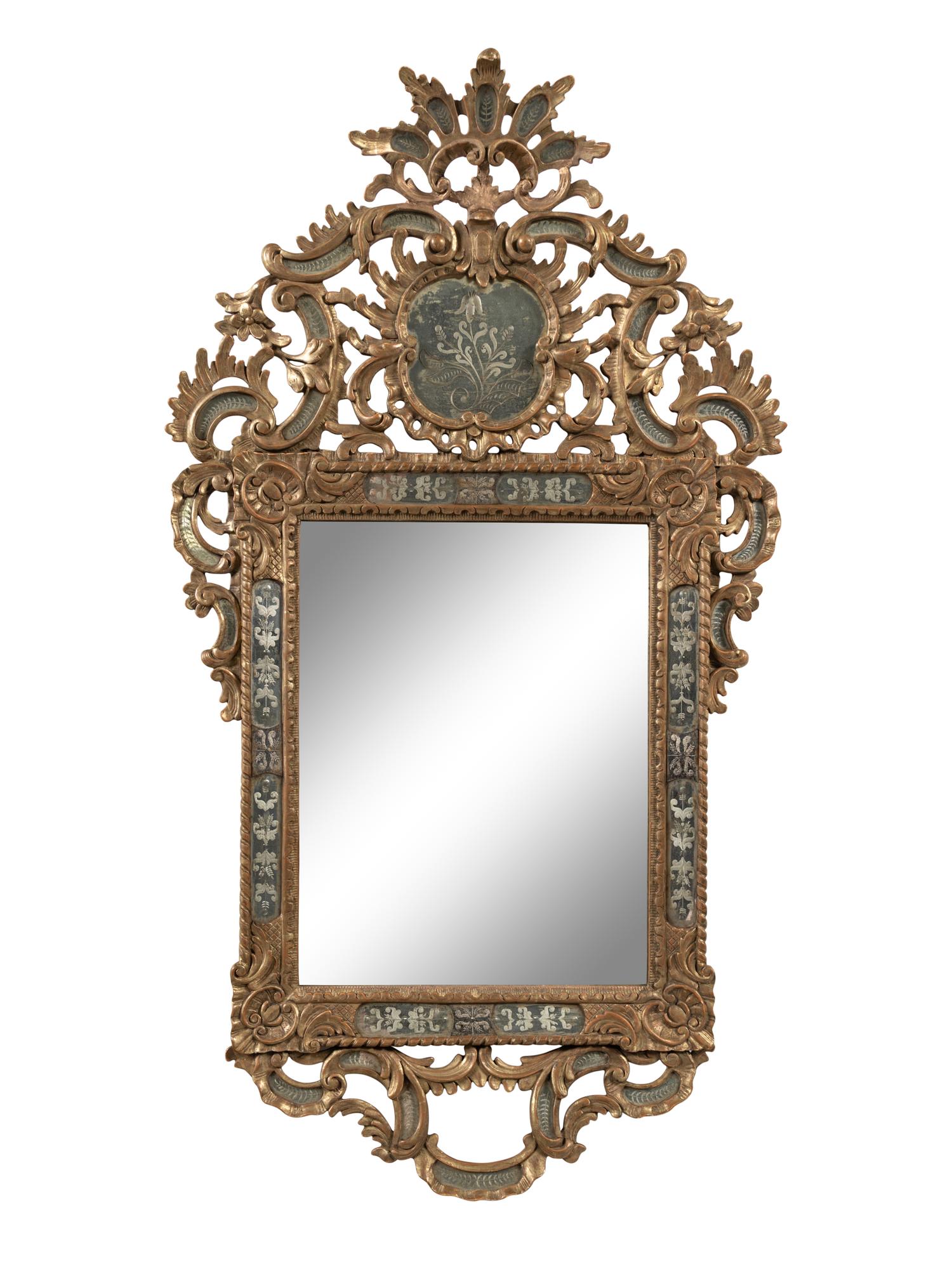A Continental Giltwood and Etched Glass Mirror