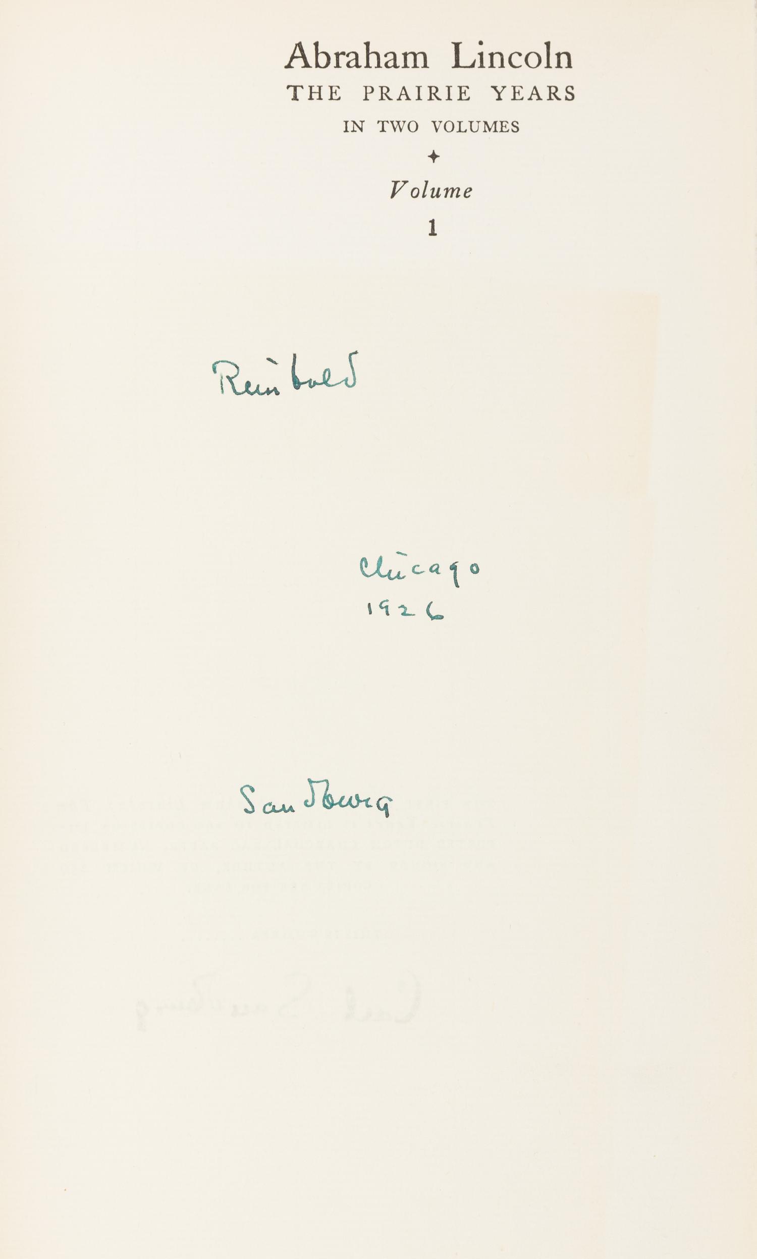 SANDBURG, Carl. Abraham Lincoln, Praire Years. -- Abraham Lincoln, The War Years. New York, 1926, 1939. FIRST LIMITED EDITIONS SIGNED.