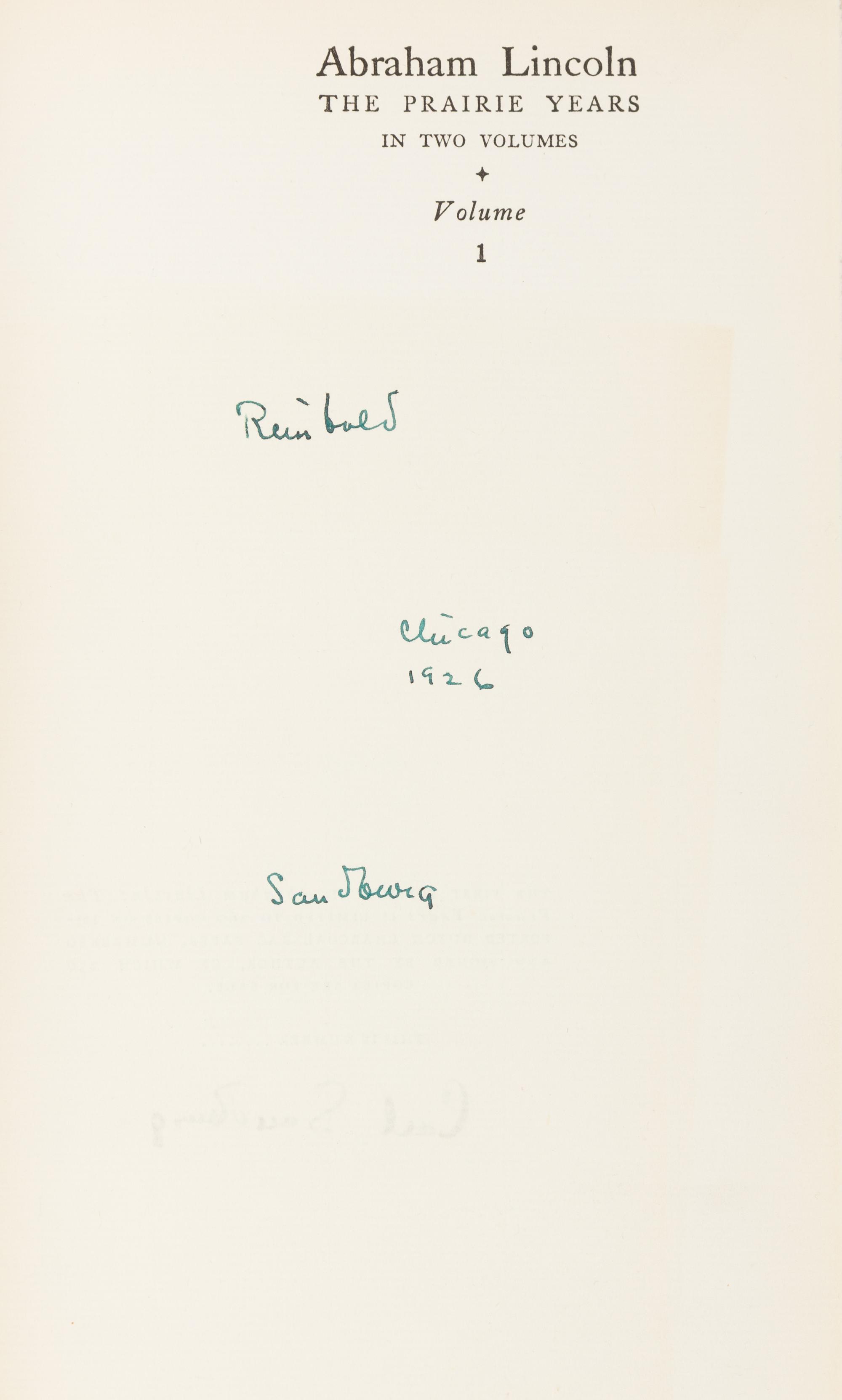 SANDBURG, Carl. Abraham Lincoln, Praire Years. -- Abraham Lincoln, The War Years. New York, 1926, 1939. FIRST LIMITED EDITIONS SIGNED.