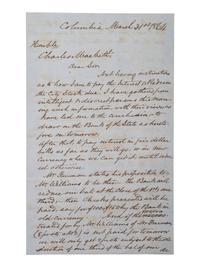 PICKENS, Governor Francis W. (1805-1869). Autograph letter signed as Governor of South Carolina.