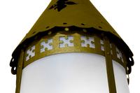 A Brass and Glass Pendant Light Fixture 14.5" W x 14.5" D x 45" H — Argentina, Circa 1920