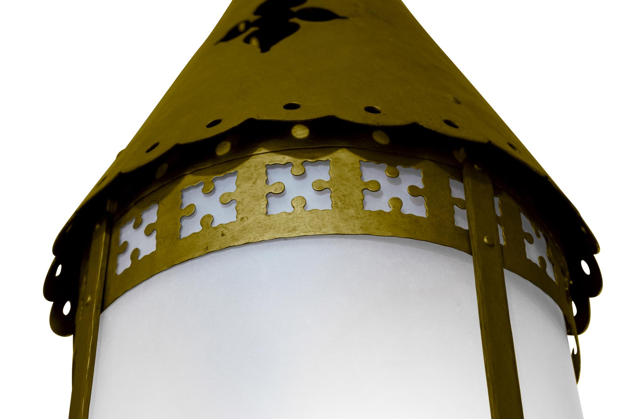 A Brass and Glass Pendant Light Fixture 14.5" W x 14.5" D x 45" H — Argentina, Circa 1920
