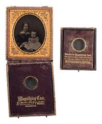 [EARLY PHOTOGRAPHY]. 3 Mascher stereoscope or magnifying cases wtih daguerreotypes and ambrotypes