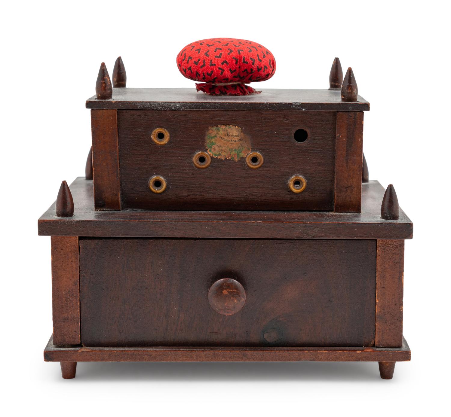 Five Needlework Boxes and a Spool Caddy with Pin Cushion
