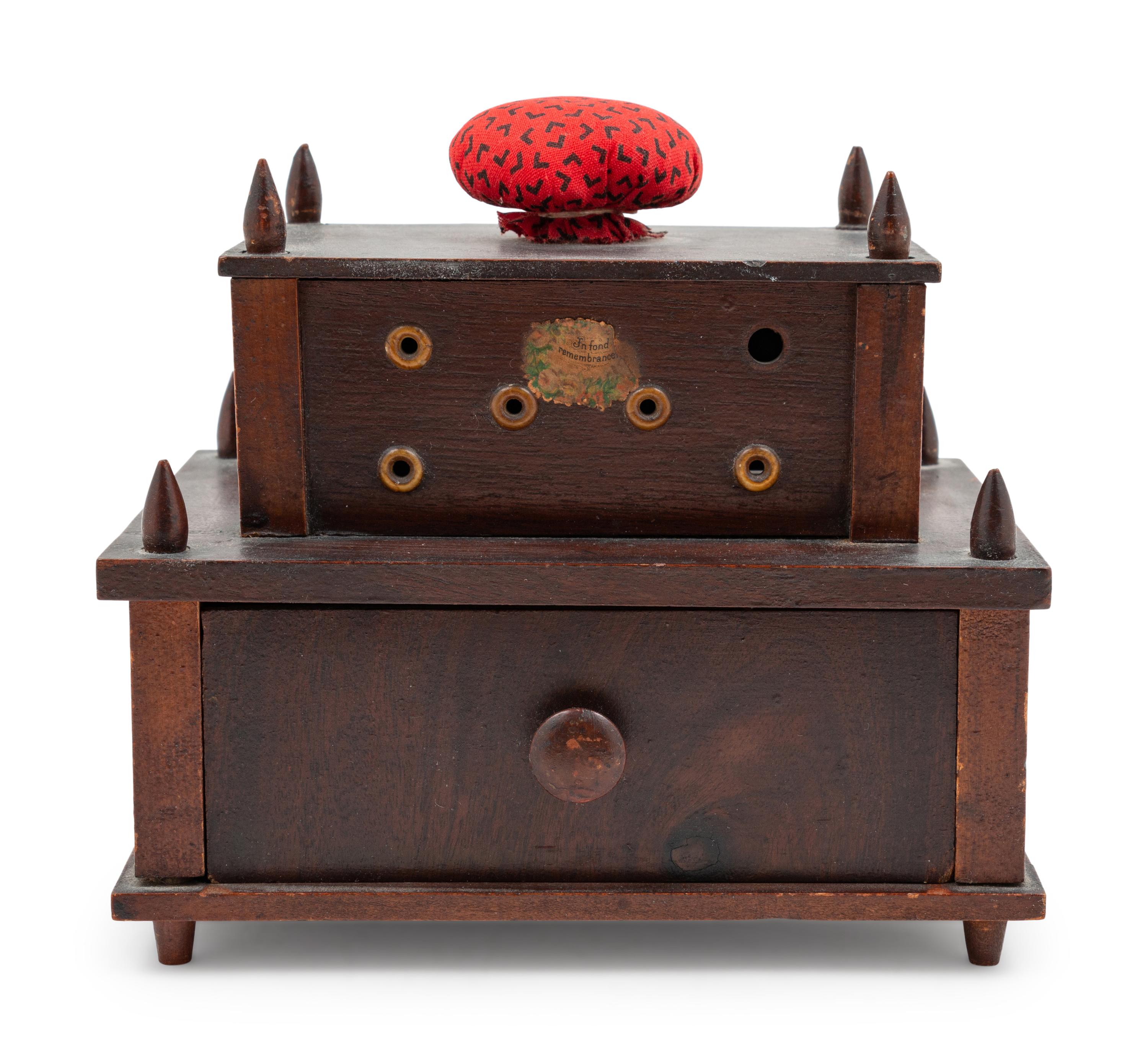 Five Needlework Boxes and a Spool Caddy with Pin Cushion