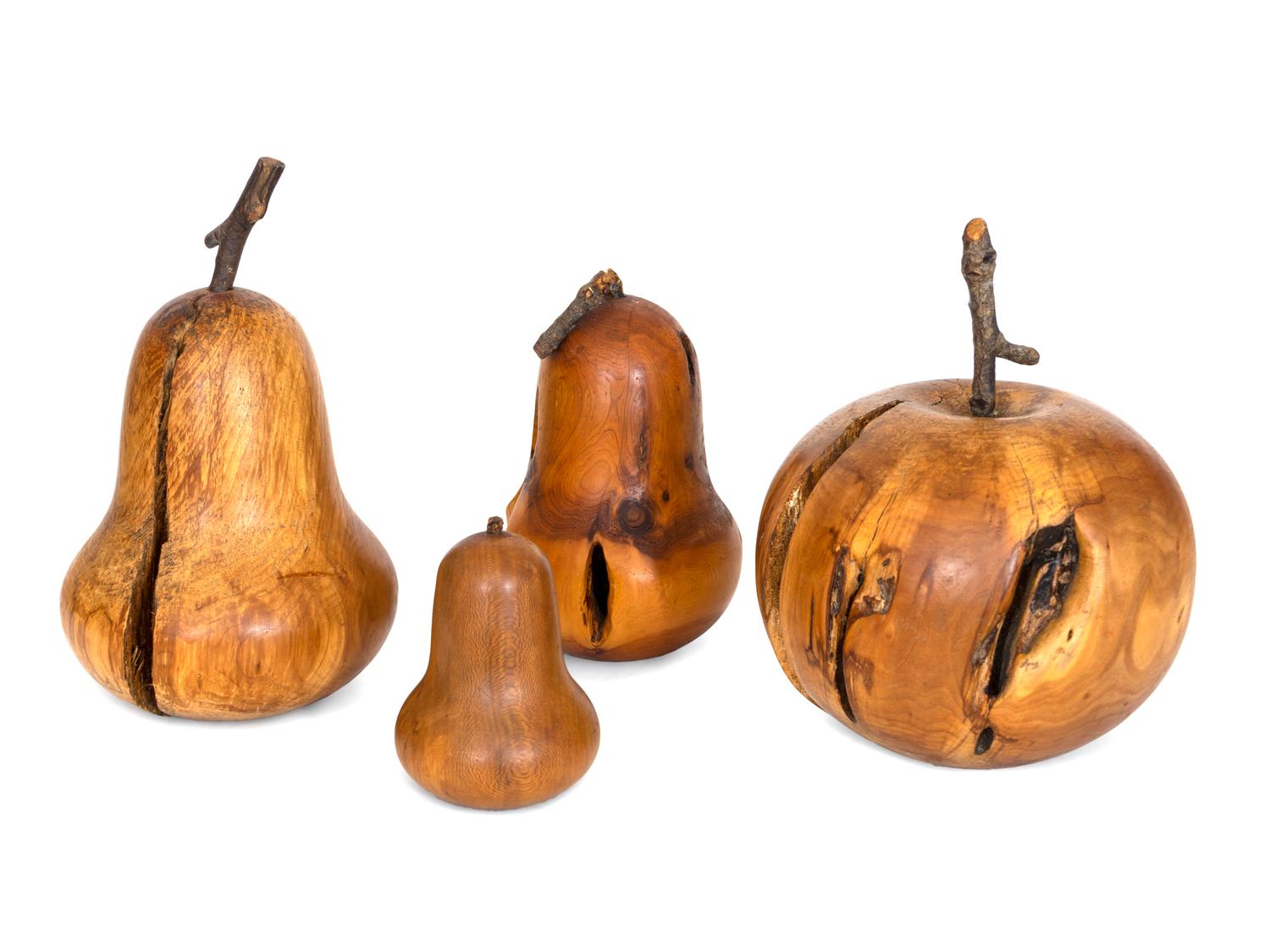 Three Treen Pears and a Large Apple