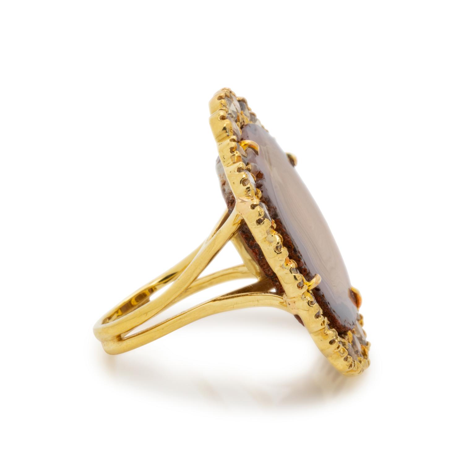 KIMBERLY MCDONALD, AGATE AND MULTICOLORED DIAMOND RING