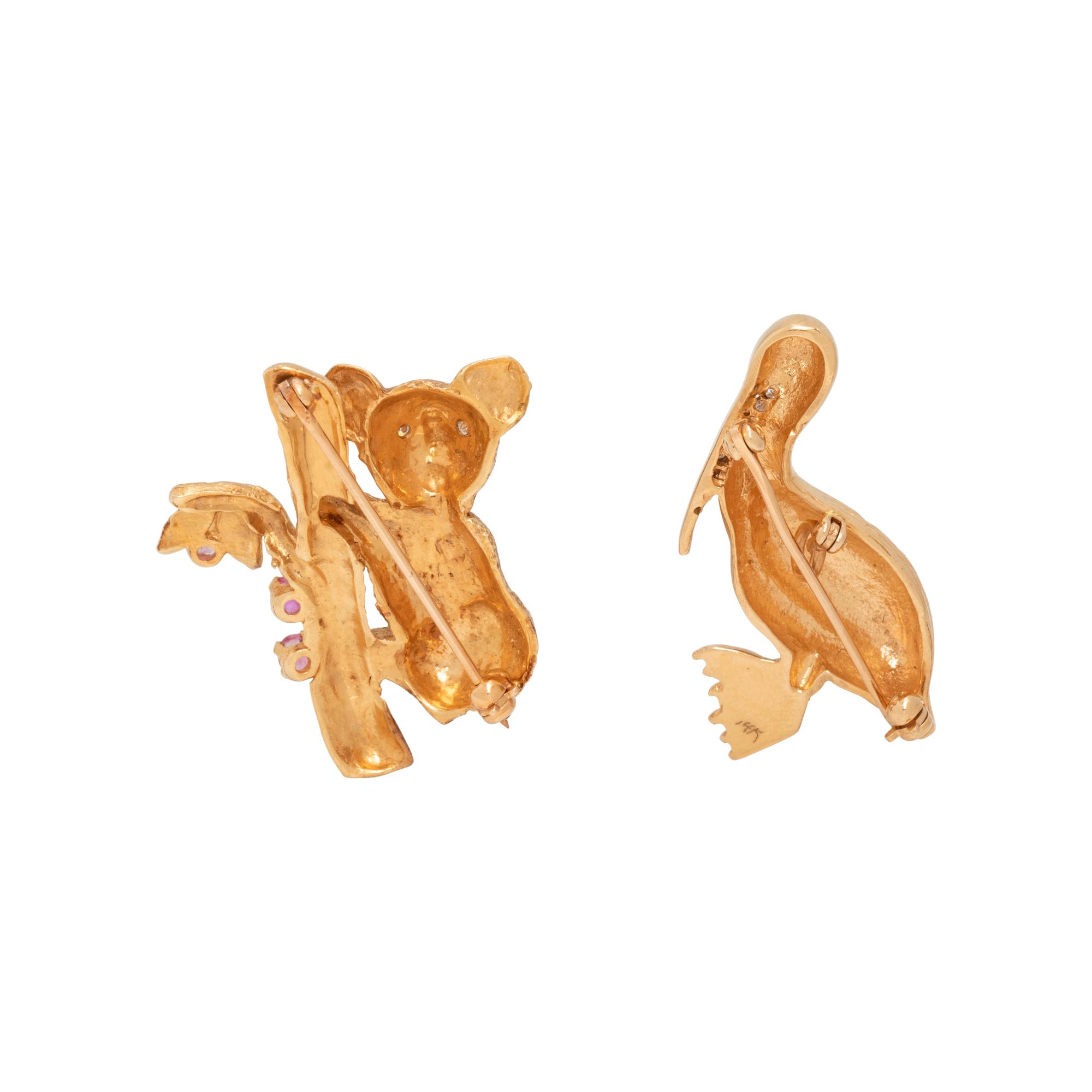 COLLECTION OF YELLOW GOLD AND DIAMOND ANIMAL BROOCHES