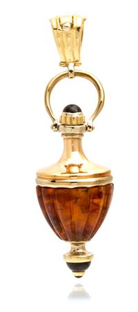 An 18 Karat Yellow Gold, Onyx and Amber Perfume Bottle Pendant, Italian, 19.90 dwts.