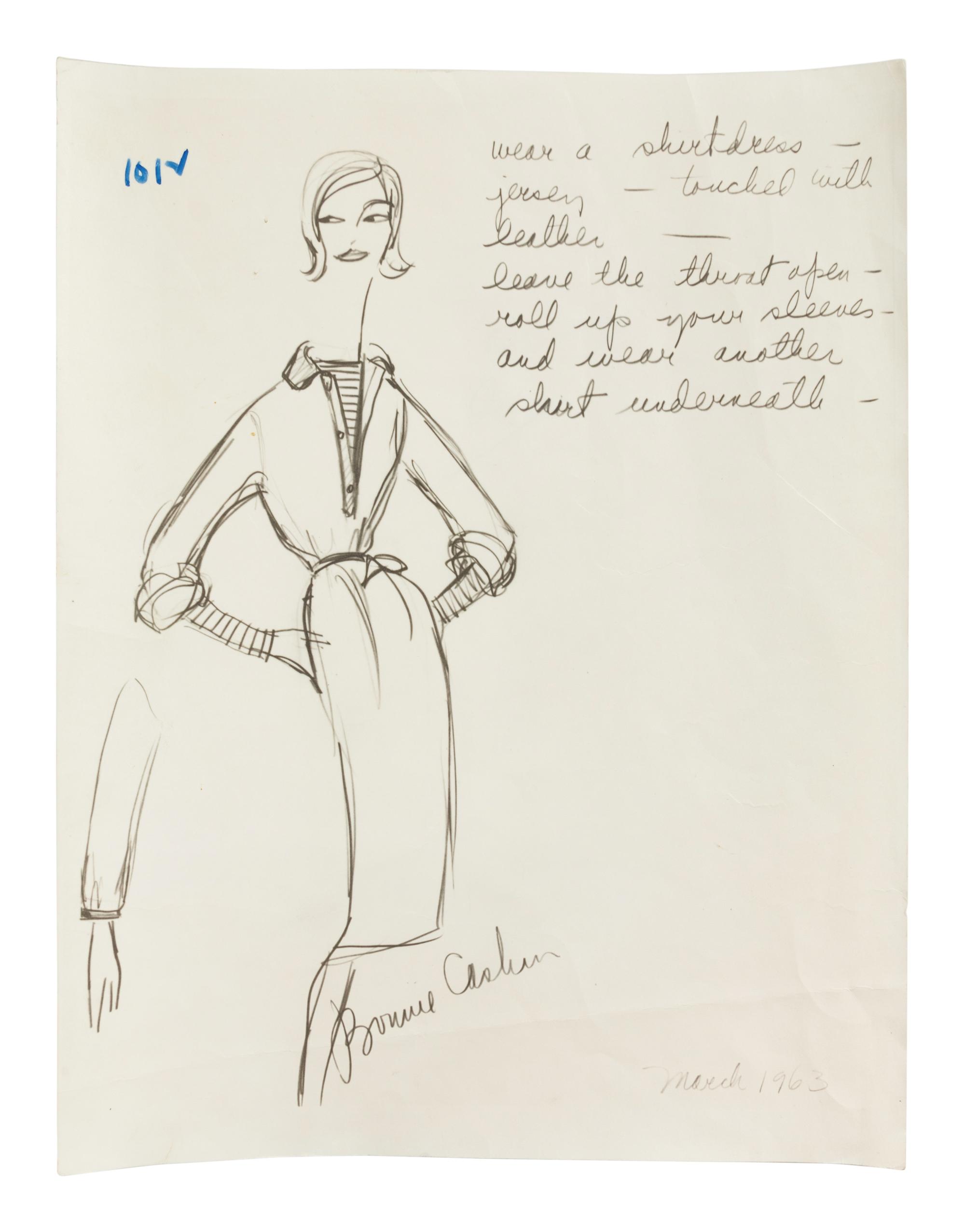 Bonnie Cashin Two Dresses, Belt, Pants, Two Sketches, Pattern, 1960s