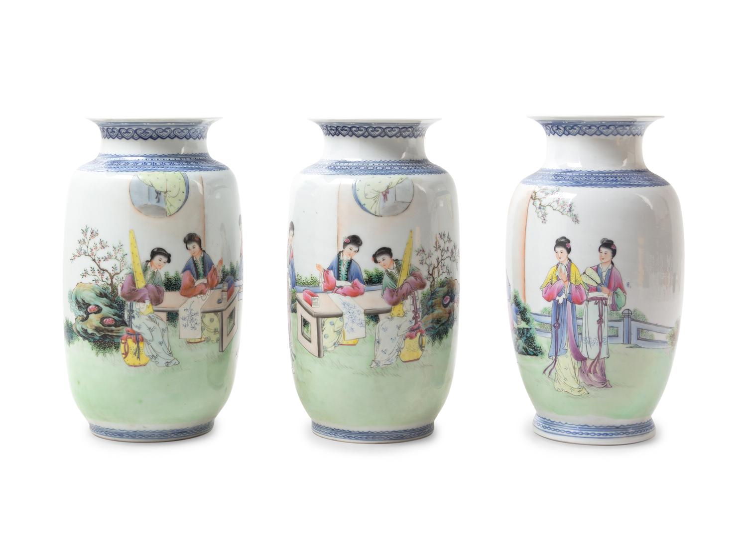 Three Chinese Famille Rose Porcelain Vases