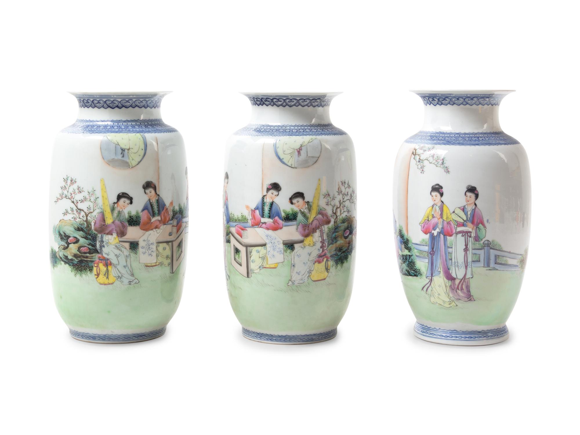 Three Chinese Famille Rose Porcelain Vases