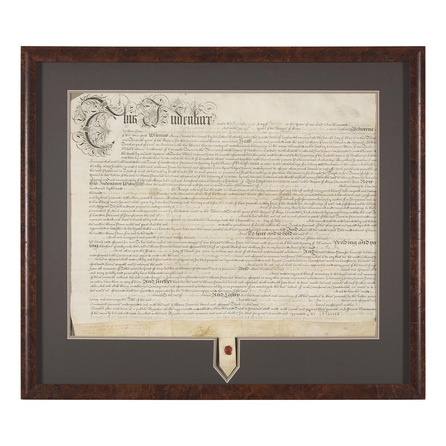 [Philadelphia] Penn, William. Partially-Printed Document, signed