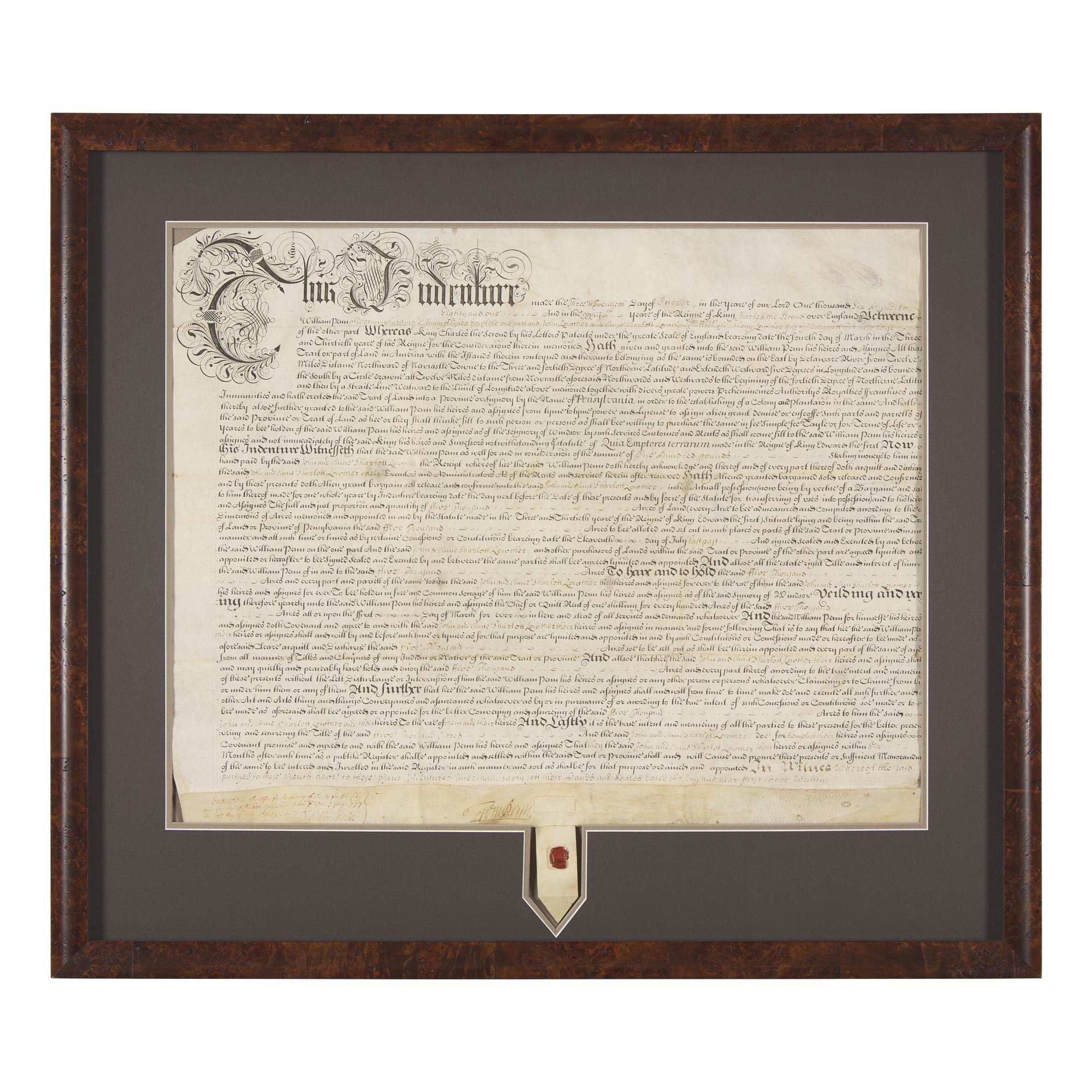 [Philadelphia] Penn, William. Partially-Printed Document, signed