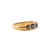 YELLOW GOLD, SYNTHETIC SAPPHIRE AND DIAMOND RING