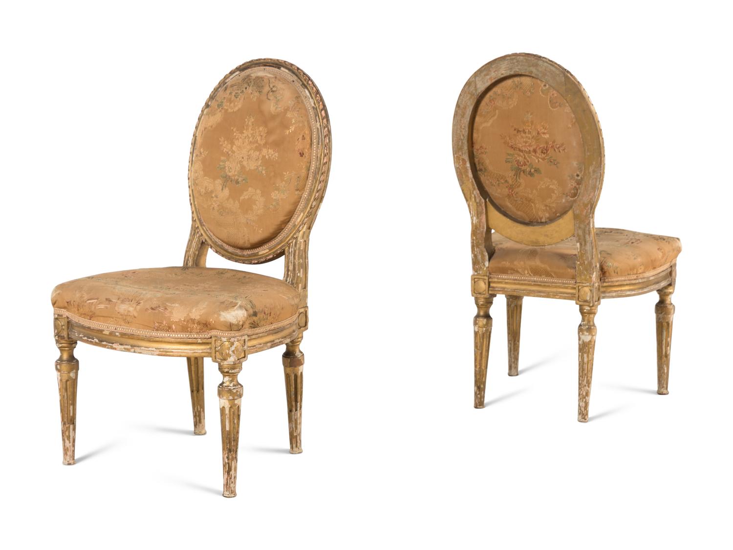 A Pair of Louis XVI Style Giltwood Side Chairs