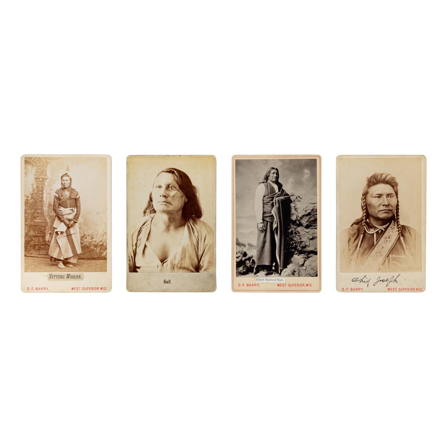 Barry, David F. (1854-1934). A group of 4 cabinet cards of Native American leaders, including Chief Joseph, Red Cloud, and Gall.