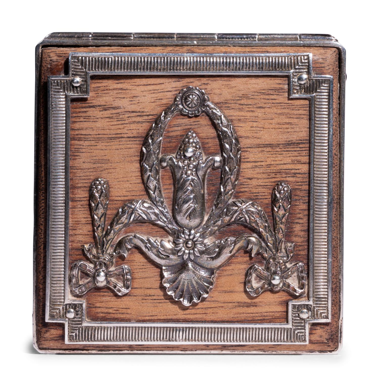 A Fabergé Silver-Mounted Rosewood Stamp Box