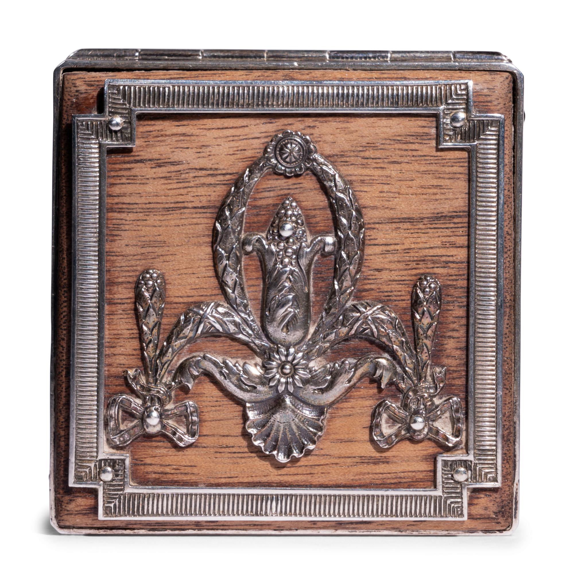 A Fabergé Silver-Mounted Rosewood Stamp Box