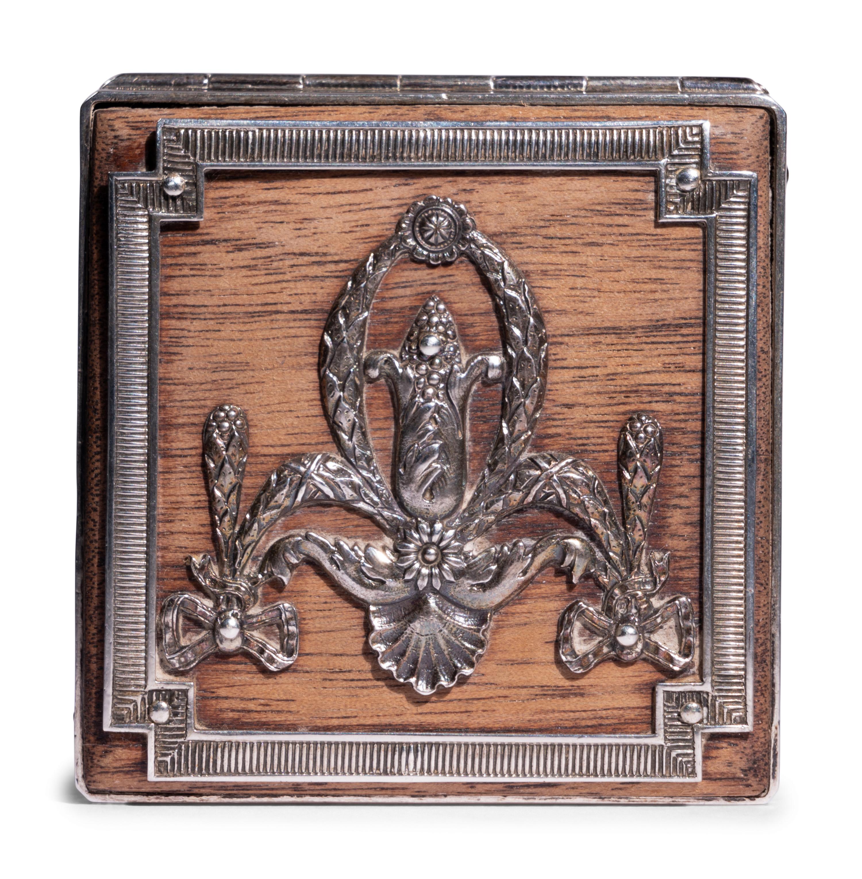 A Fabergé Silver-Mounted Rosewood Stamp Box