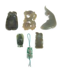 A Group of Six Chinese Carved Hardstone Ornaments — 20TH CENTURY